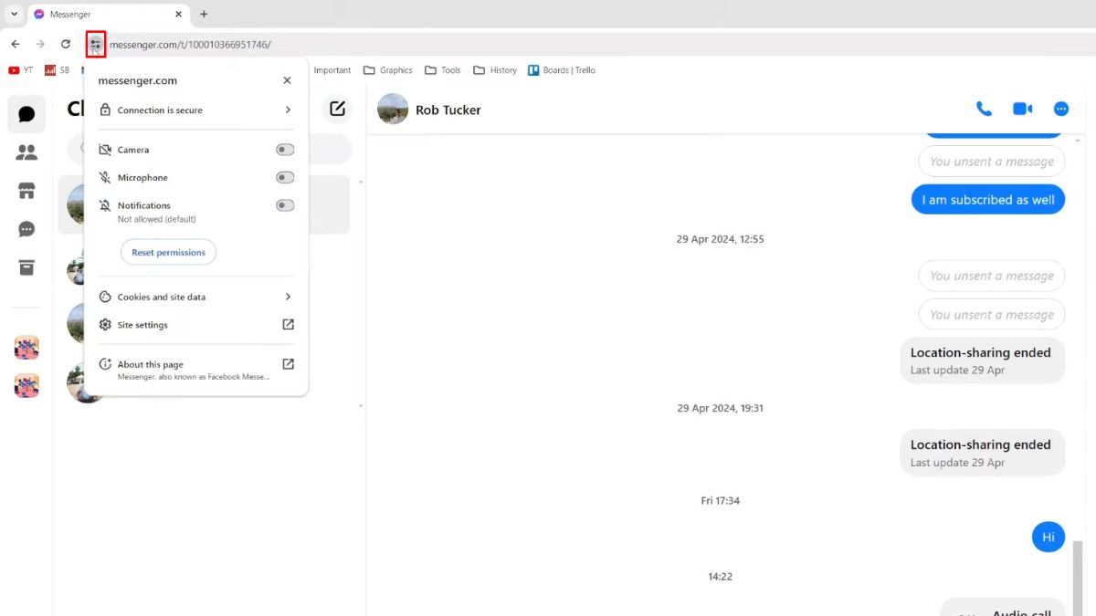 Cách cho phép Messenger truy cập micro trên máy tính với google chrome - bước 1