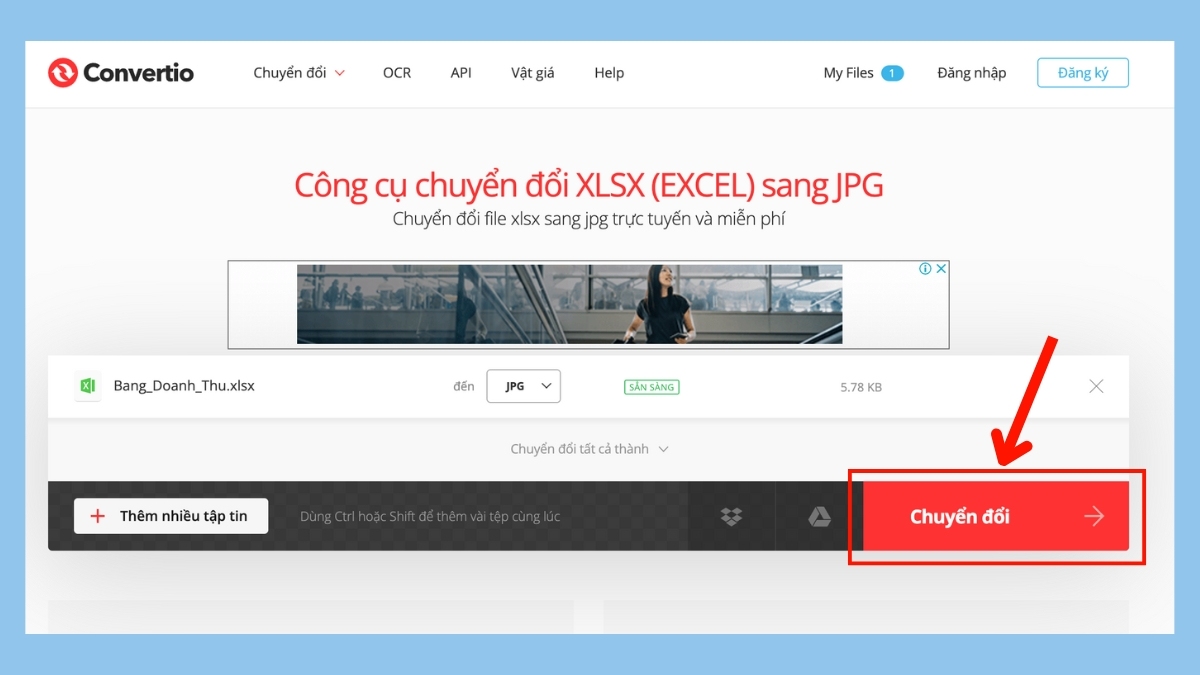 Cách chụp màn hình Excel gửi Zalo bằng Convertio - bước 2