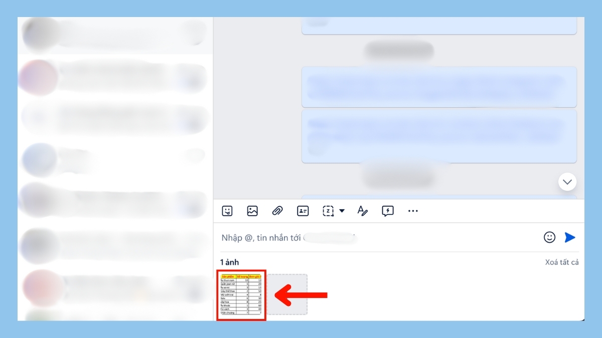 Cách chụp màn hình Excel gửi Zalo trực tiếp trên Zalo - bước 3