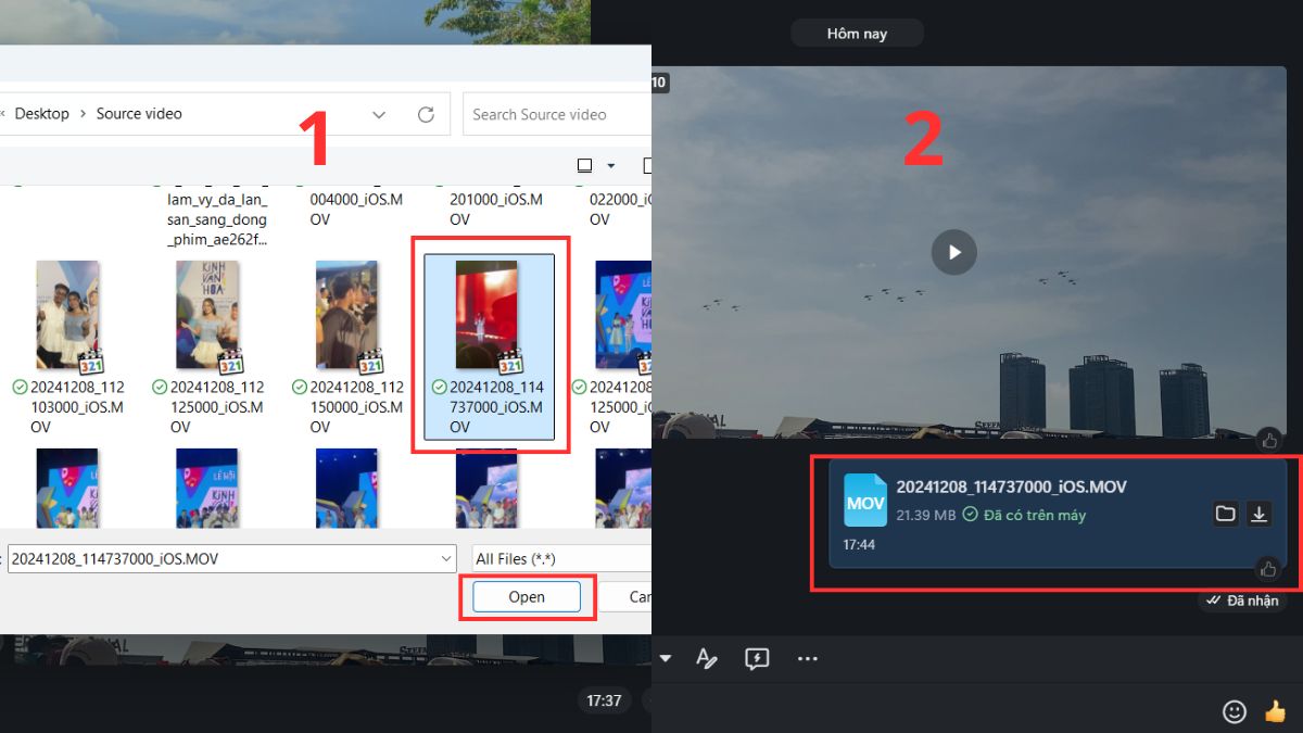 Cách gửi video HD qua cuộc trò chuyện Zalo trên máy tính - bước 3,4
