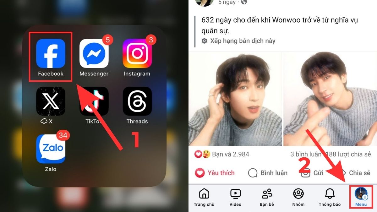 Cách đăng xuất Facebook trên điện thoại iPhone - bước 1
