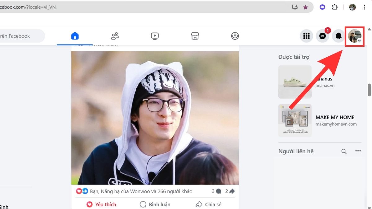 Cách đăng xuất Facebook trên máy tính - bước 1