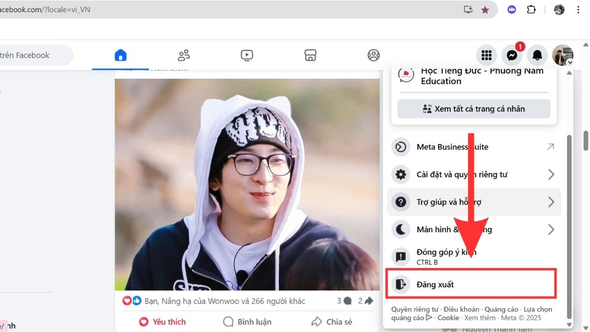 Cách đăng xuất Facebook trên máy tính - bước 2