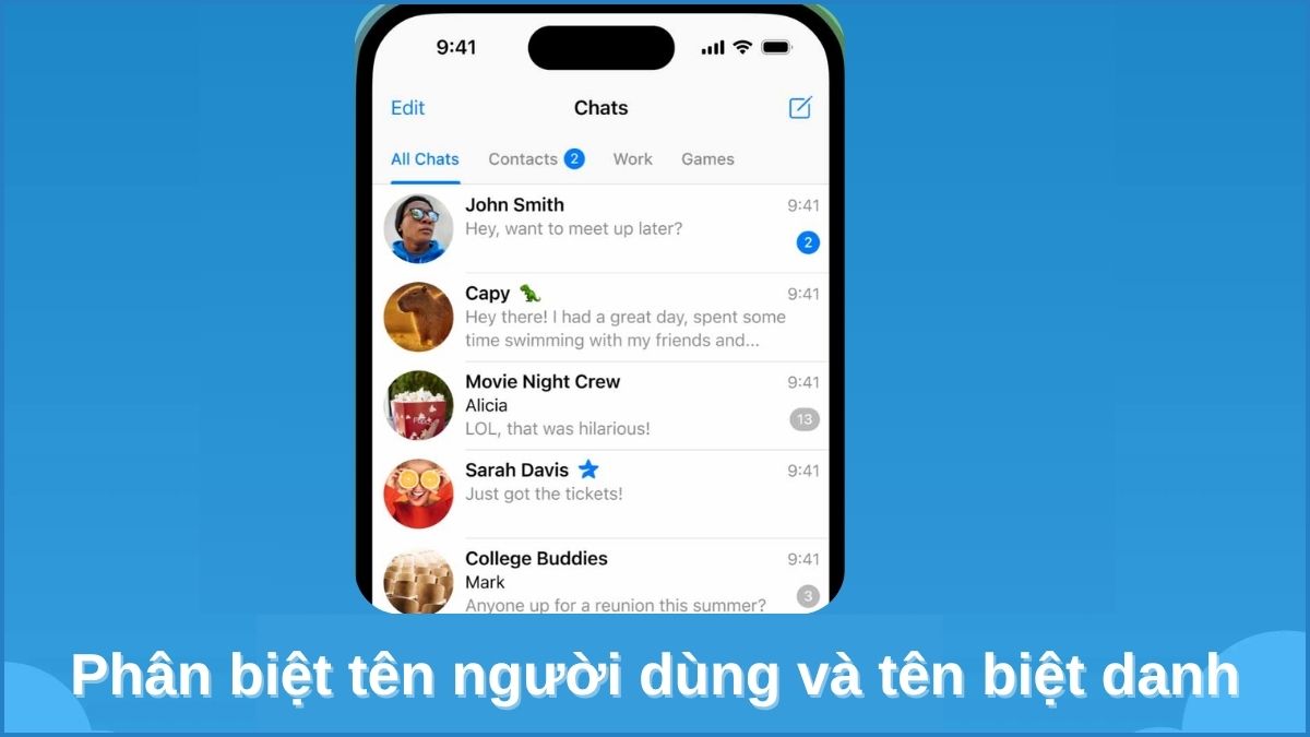 Phân biệt tên người dùng và tên biệt danh