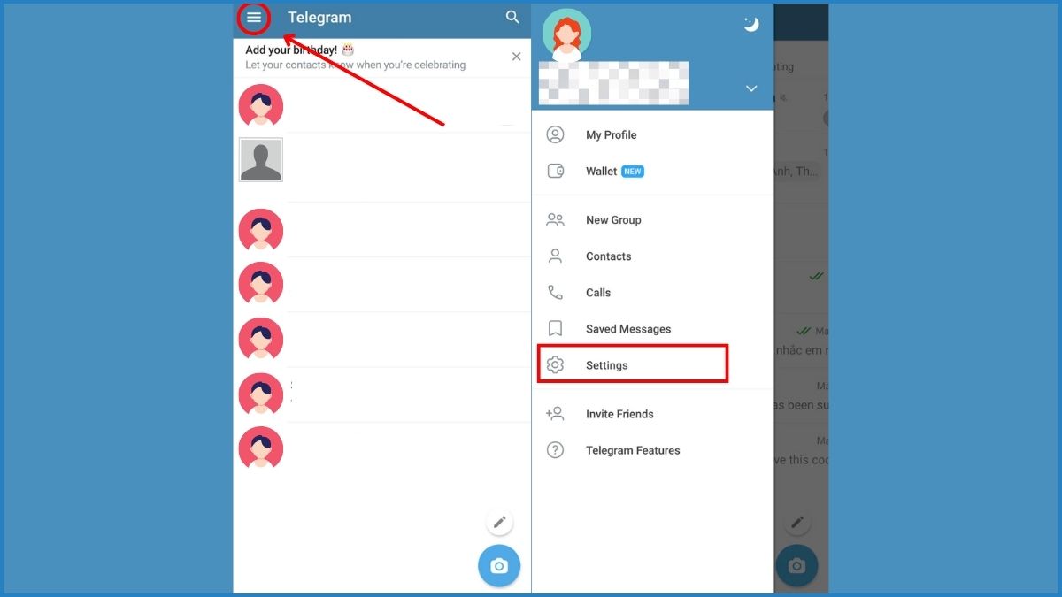Hướng dẫn cách đổi tên Telegram trên điện thoại - bước 1
