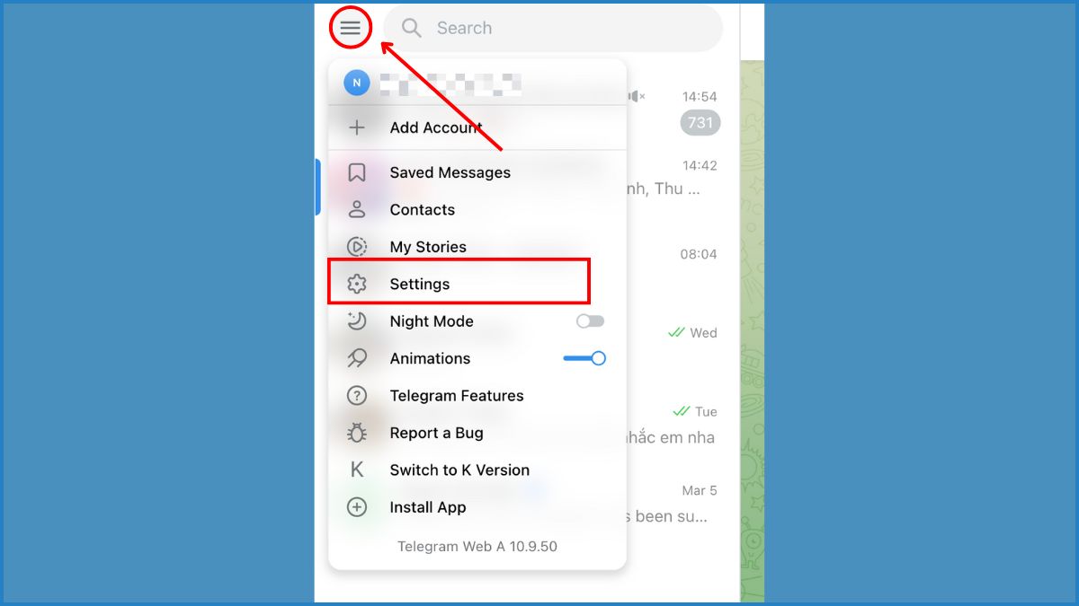 Hướng dẫn cách đổi tên Telegram trên máy tính - bước 1