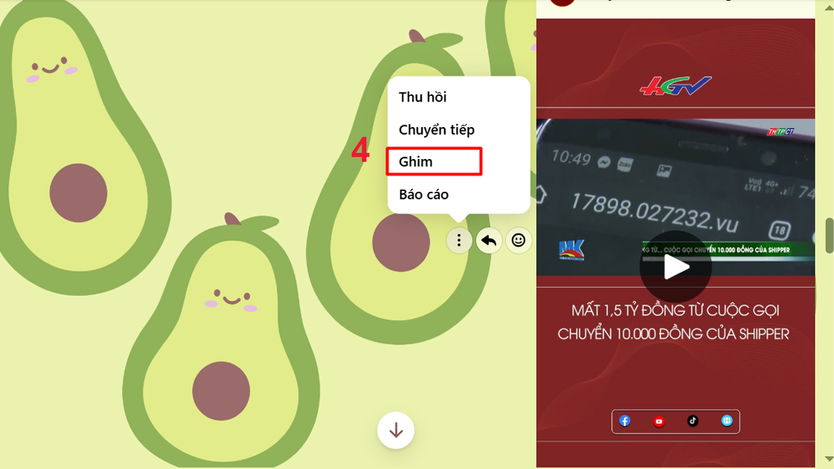 Cách ghim tin nhắn Messenger trên máy tính - bước 4,5