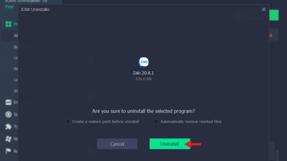 cách gỡ cài đặt Zalo trên máy tính Bằng IObit Uninstaller - bước 3