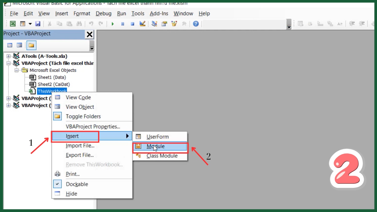Hướng dẫn cách tách sheet thành từng file Excel riêng biệt - bước 2
