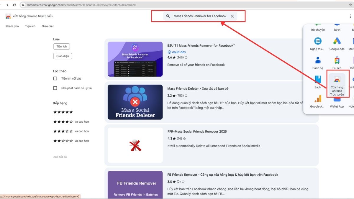 Cách lọc bạn bè không tương tác trên Facebook bằng máy tính Mass Friends Remover for Facebook - bước 1