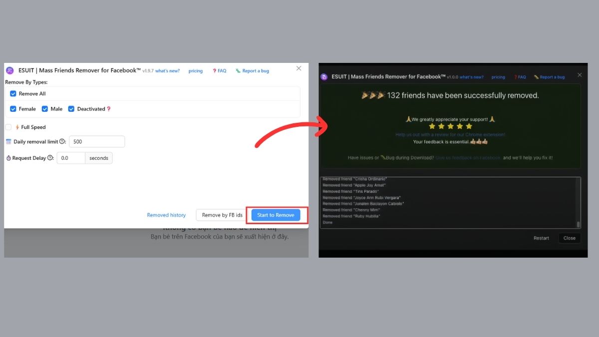 Cách lọc bạn bè không tương tác trên Facebook bằng máy tính Mass Friends Remover for Facebook - bước 4