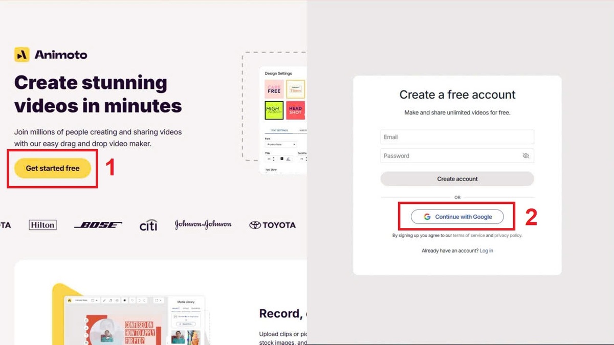 cách sử dụng Animoto trên website - bước 1