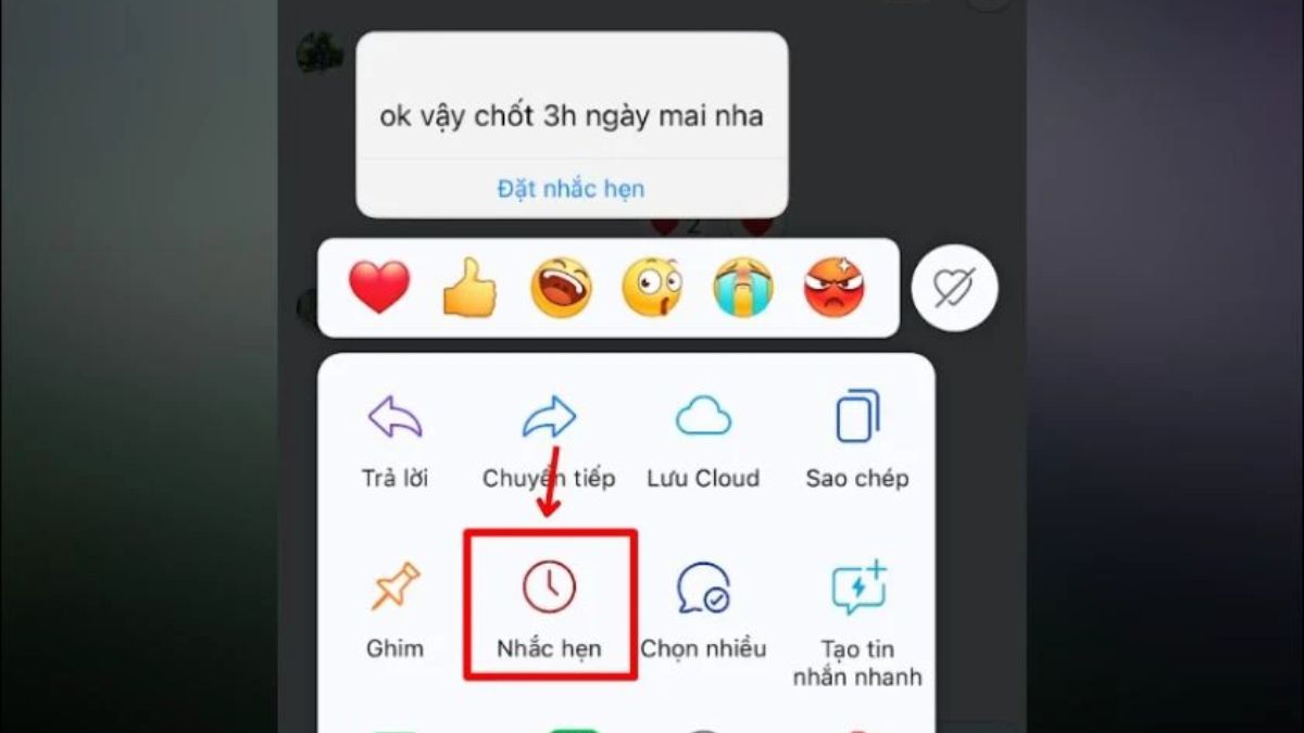 Cách tạo nhắc hẹn trên Zalo cá nhân bằng điện thoại - bước 2