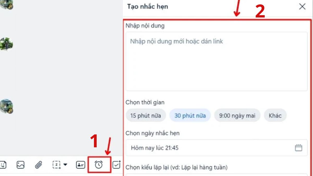 Cách tạo nhắc hẹn trên Zalo bằng máy tính/PC