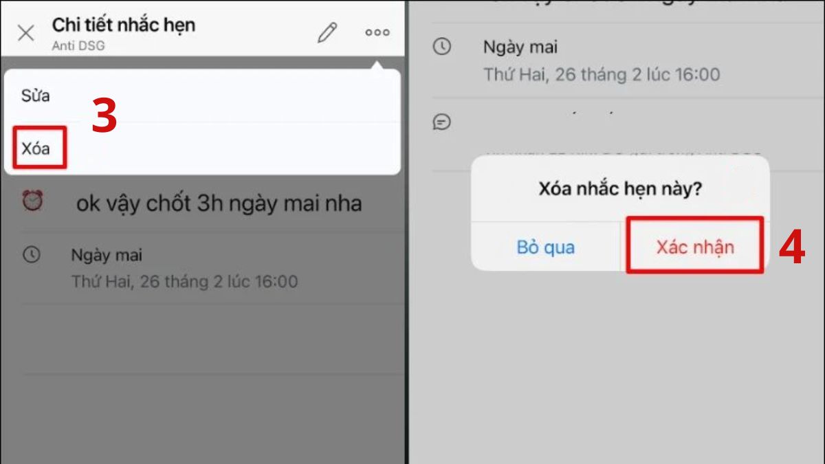 Cách tùy chỉnh và xóa lịch nhắc hẹn trên Zalo đã tạo - bước 3