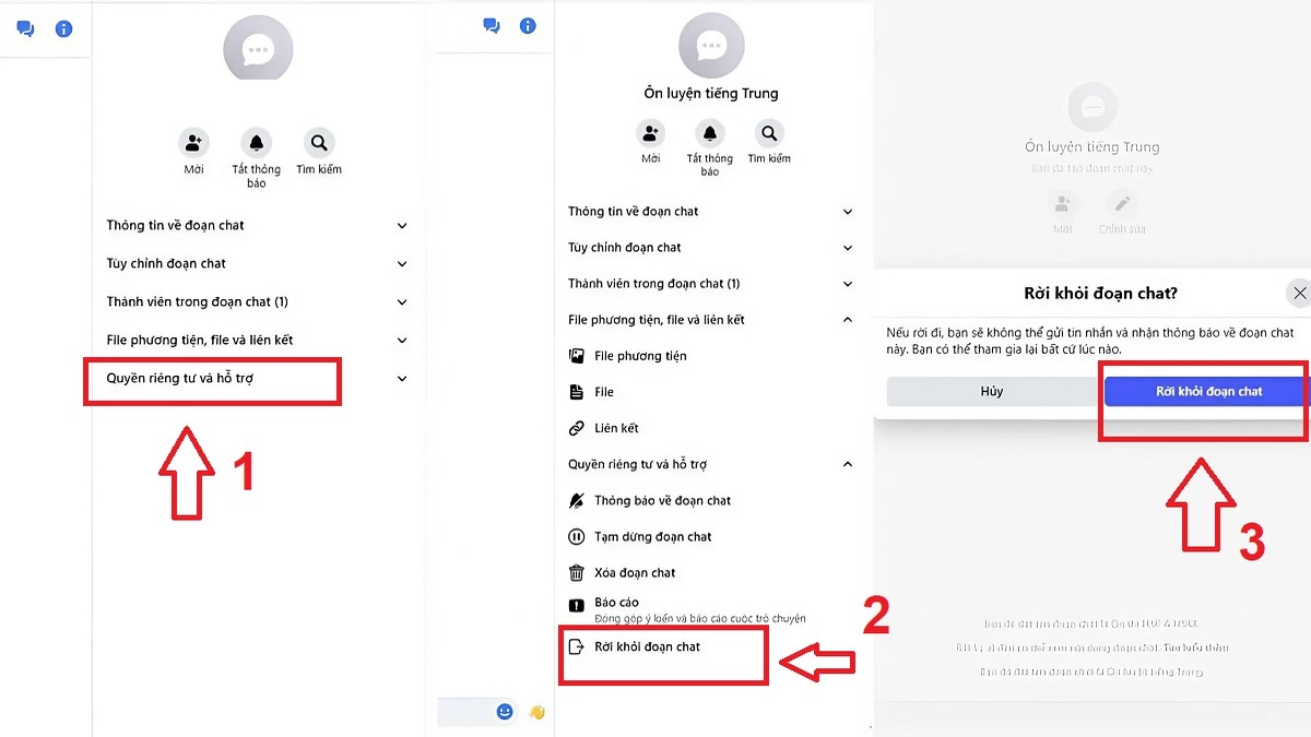 Các tính năng quản lý nhóm trên Messenger - rời khỏi nhóm