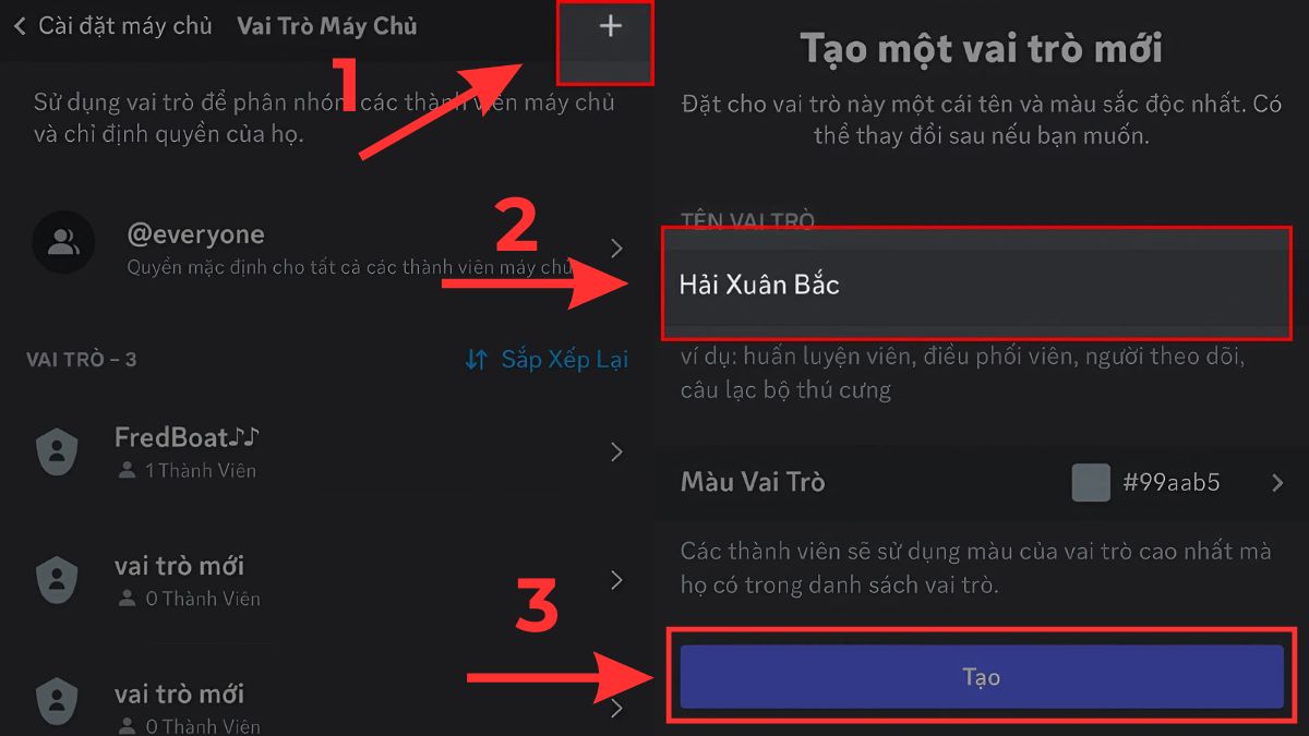Hướng dẫn cách tạo role trong Discord trên điện thoại - bước 3