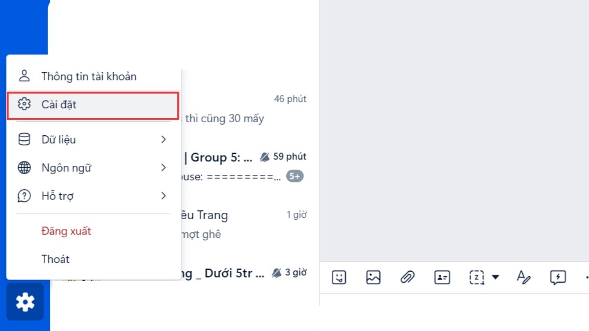 Cách tắt thông báo Zalo trên máy tính - bước 1