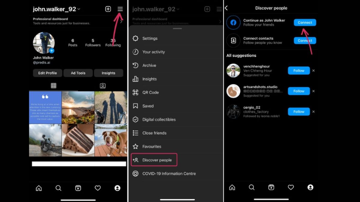 Hướng dẫn cách tìm Facebook qua trên ứng dụng Instagram