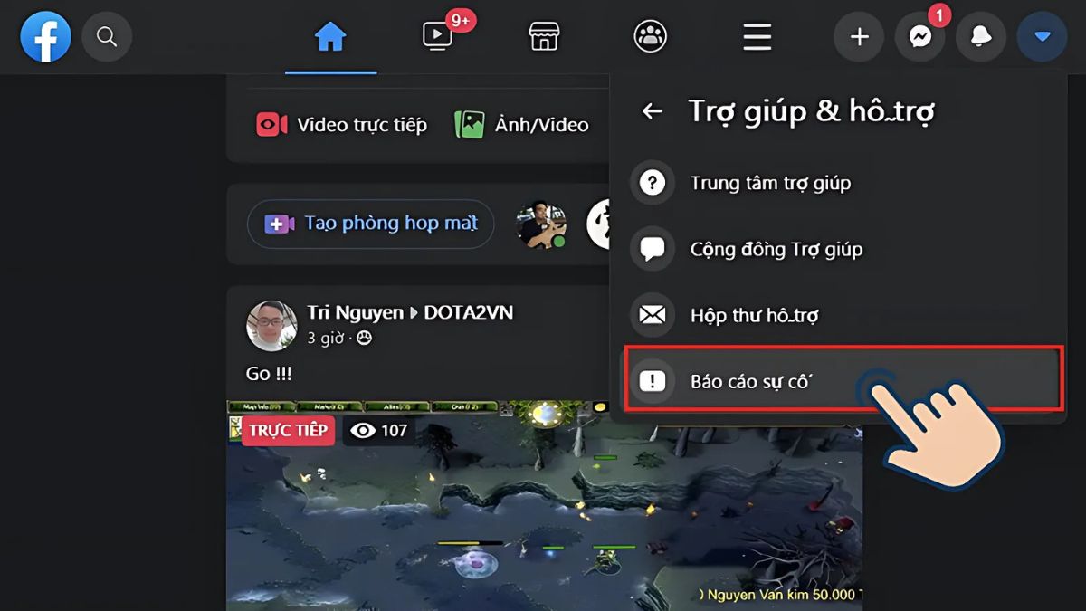 Cách gửi sự cố tới Facebook Việt Nam với tài khoản trên máy tính - bước 3