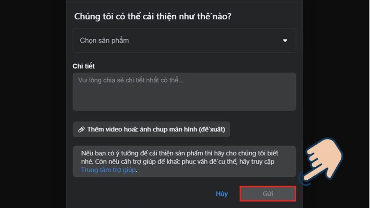 Cách gửi sự cố tới Facebook Việt Nam với tài khoản trên máy tính - bước 5