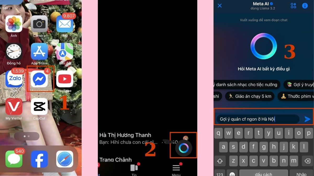 Cách dùng Meta AI trên Messenger - bướ 1,2,3