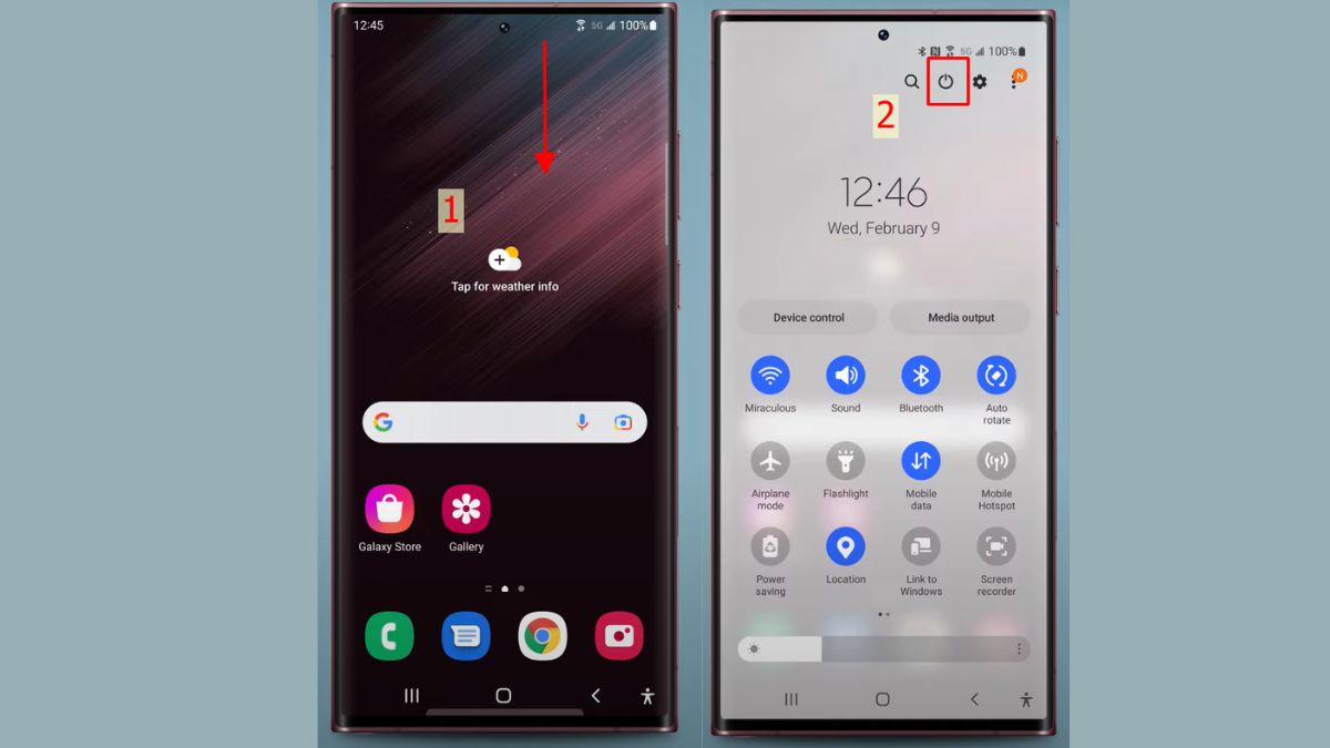 Cách khắc phục lỗi sạc không vào pin Samsung Bật “Safe Mode” để kiểm tra xung đột phần mềm - bước 1,2
