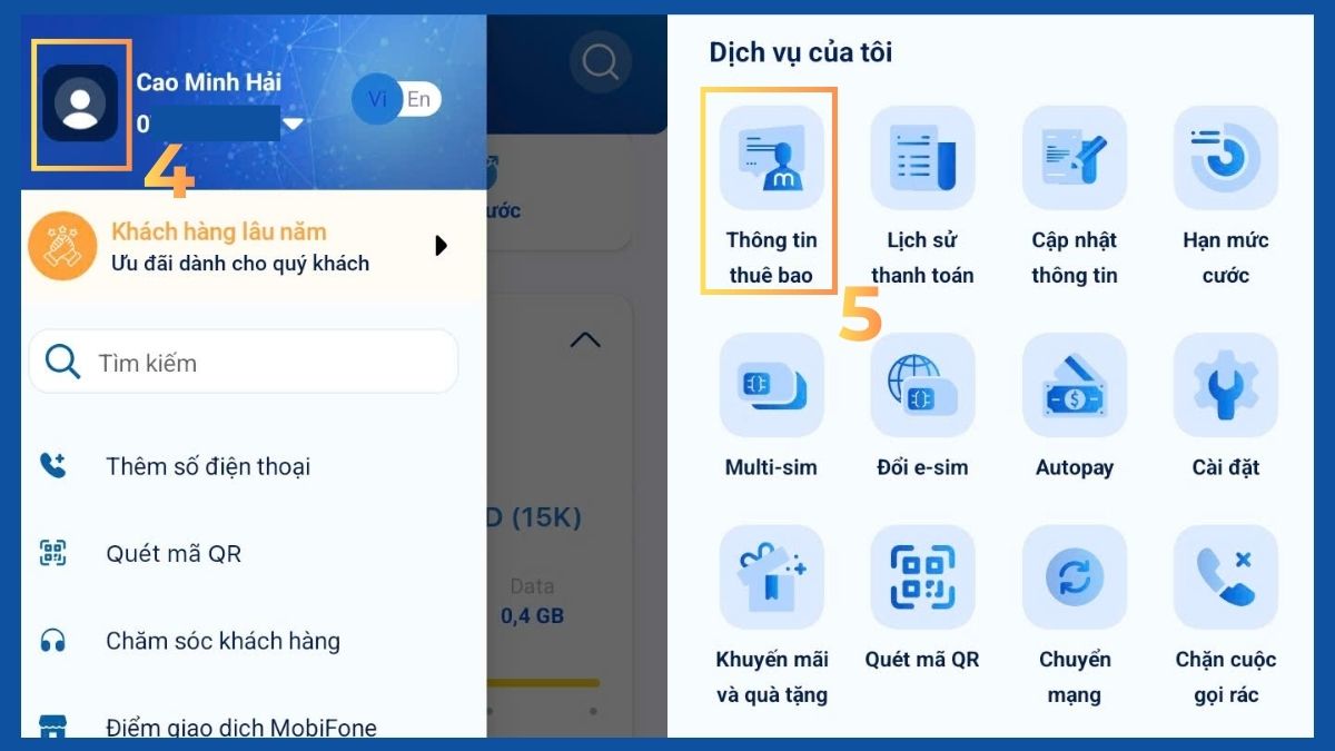 Hướng dẫn kiểm tra thuê bao trả sau mobifone - bước 2,3