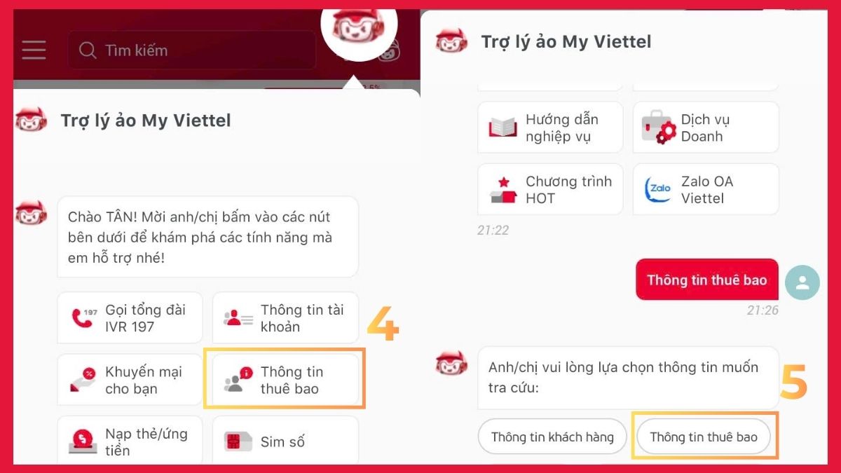 Hướng dẫn kiểm tra thuê bao trả sau viettel - bước 2,3