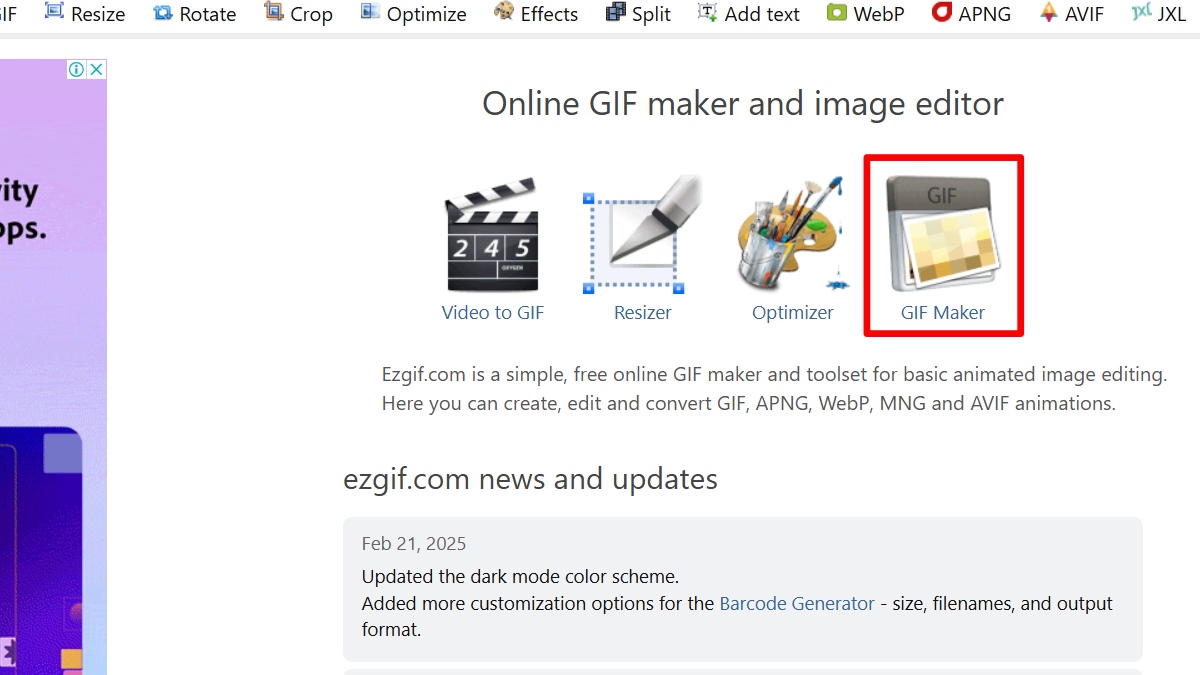 Cách tạo GIF Discord bằng EZGIF - bước 1