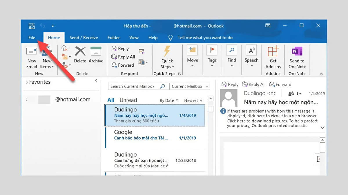 Cách chỉnh sửa chữ ký outlook - bước 1