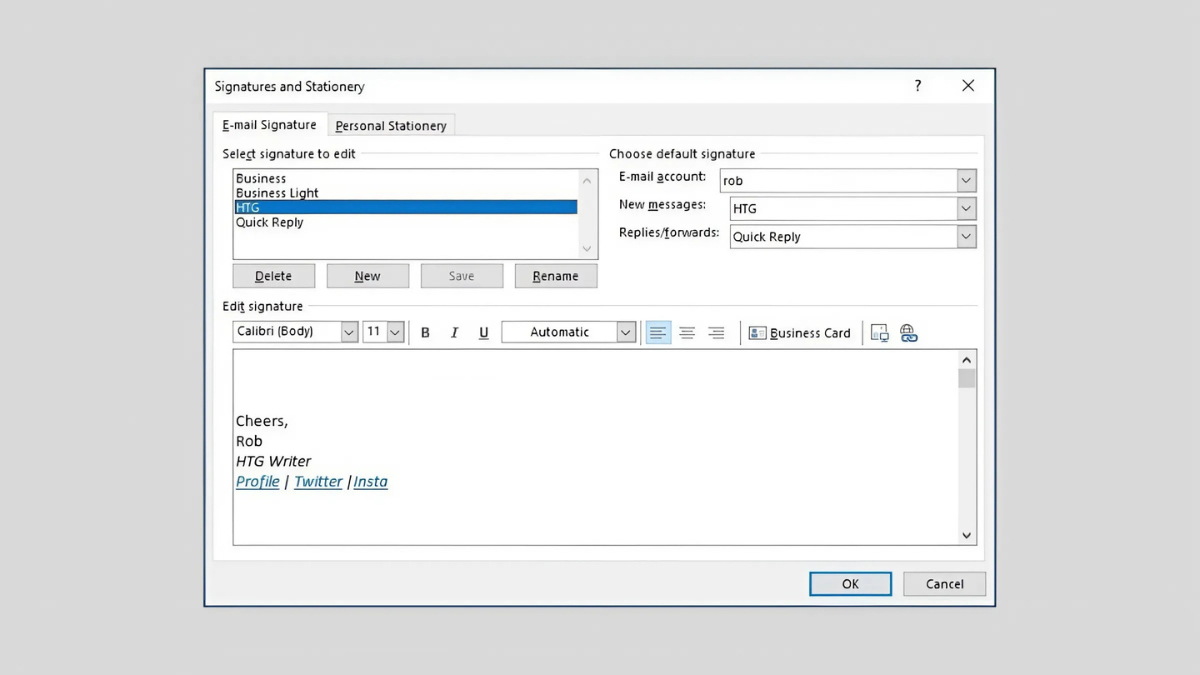 Cách chỉnh sửa chữ ký outlook - bước 4