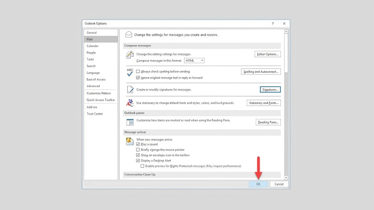 Cách chỉnh sửa chữ ký outlook - bước 5