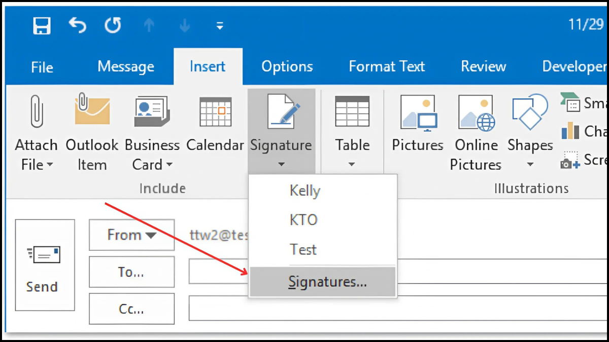 Cách xóa chữ ký outlook - bước 1