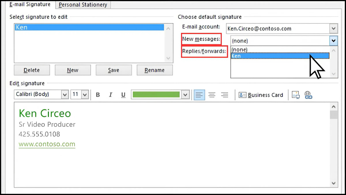 Hướng dẫn cách tạo chữ ký Outlook - bước 3