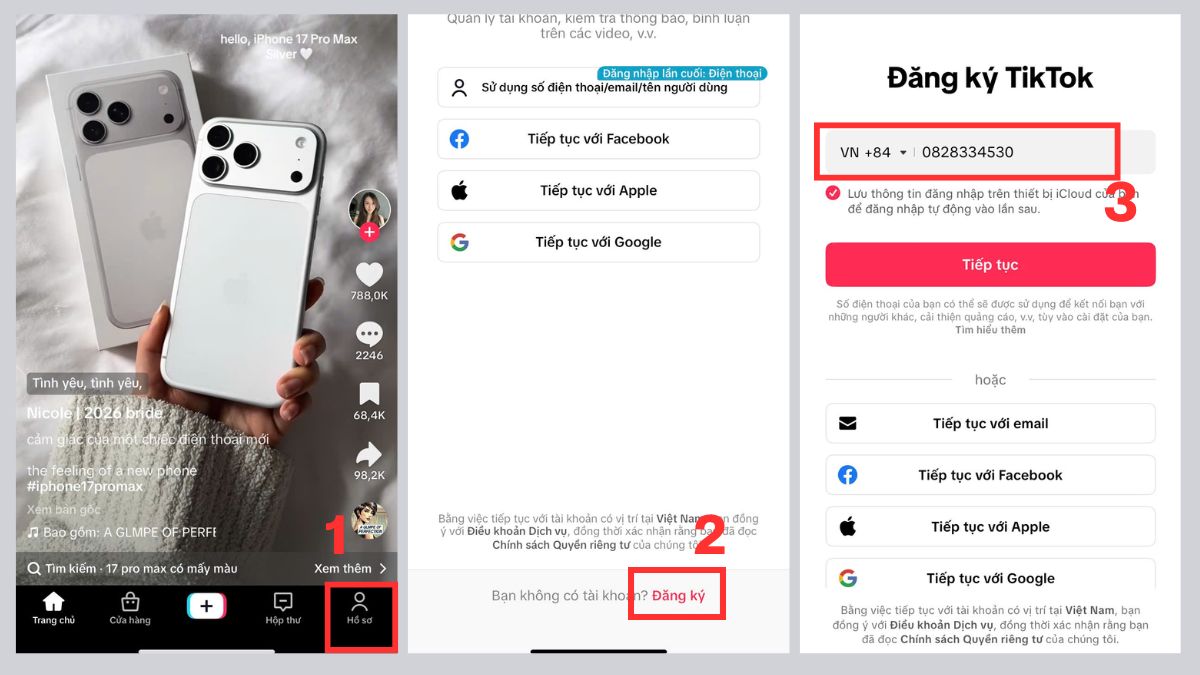 Cách đăng ký tài khoản TikTok - bước 1,2,3