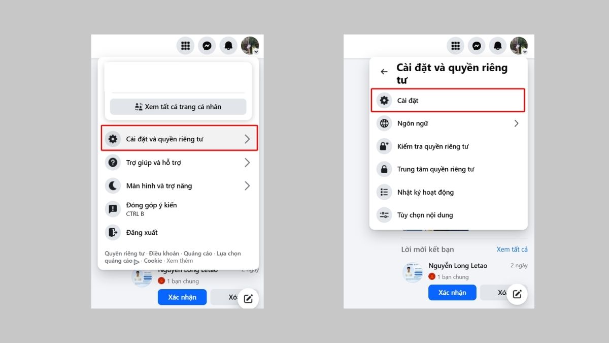 Hướng dẫn cách tìm danh sách chặn trên Facebook trên máy tính - bước 1