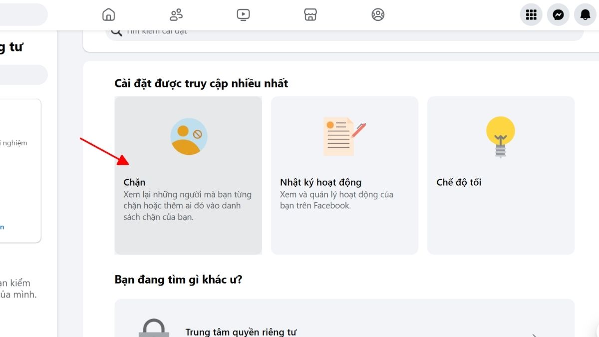 Hướng dẫn cách tìm danh sách chặn trên Facebook trên máy tính - bước 2,3