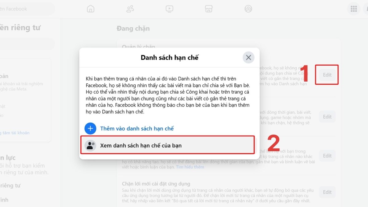 Hướng dẫn cách tìm danh sách chặn trên Facebook trên máy tính - bước 4