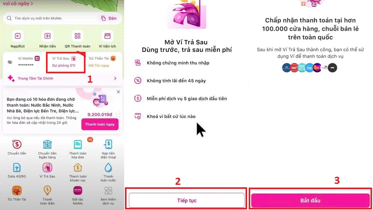 Hướng dẫn cách mở ví trả sau MoMo - bước 1