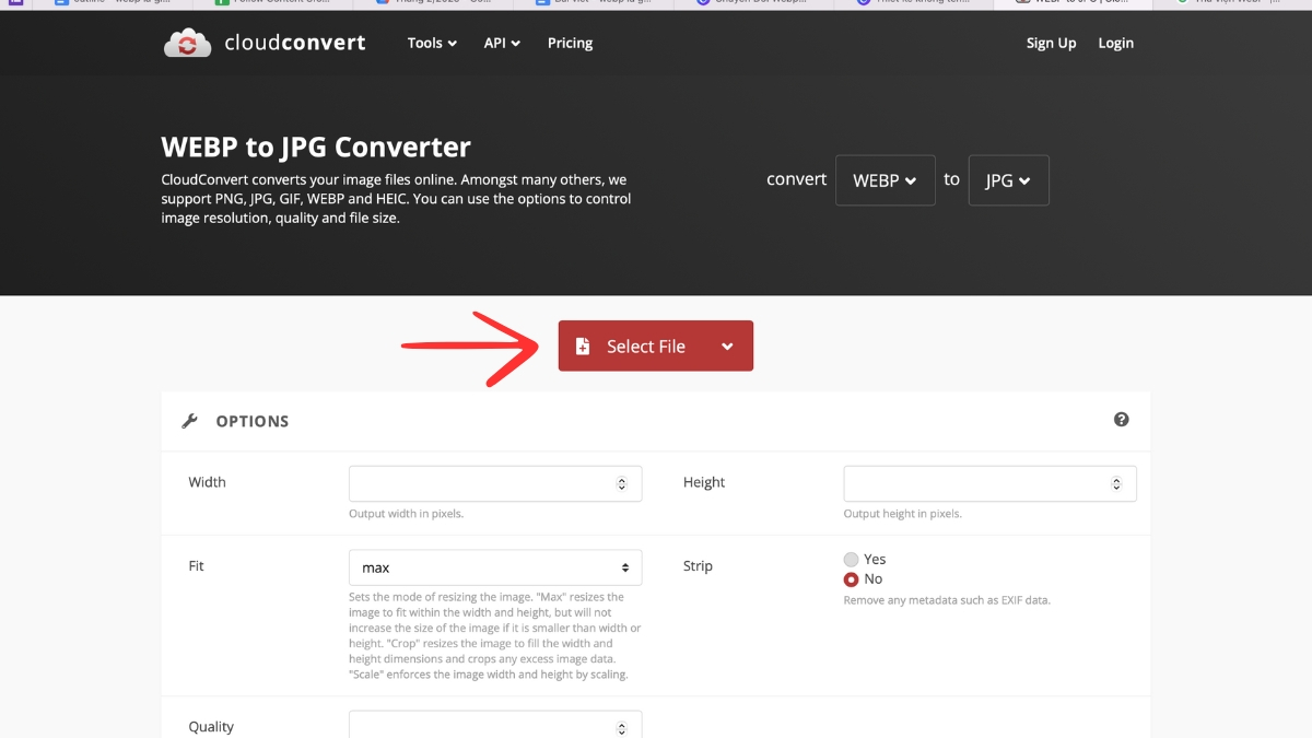 Cách chuyển đổi file WebP sang JPG, PNG bằng tool trực tuyến - bước 1