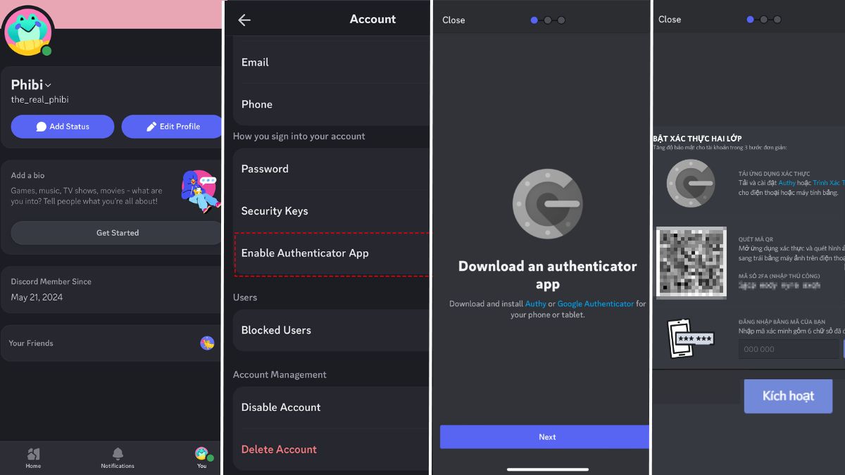 Cách bật xác thực 2FA trên Discord trên điện thoại