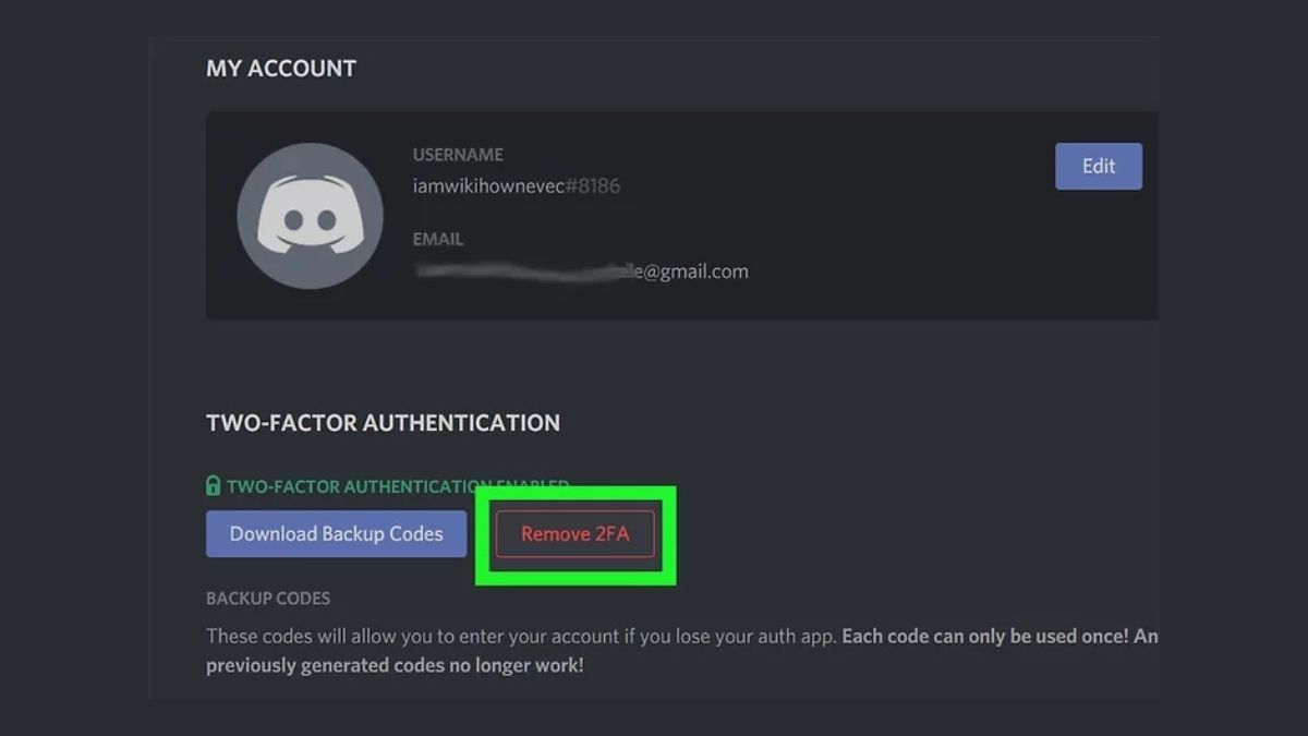 Hướng dẫn cách tắt xác thực 2FA trên Discord - bước 2