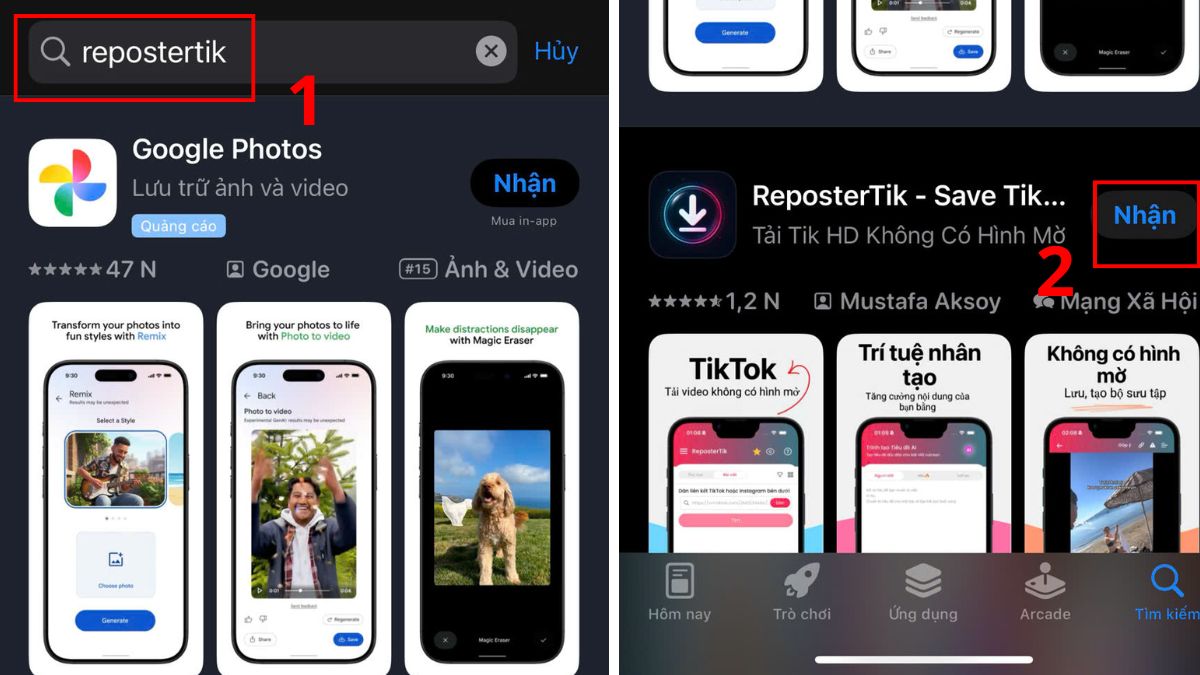 Cách bỏ logo TikTok trên iPhone bằng ReposterTik - bước 1