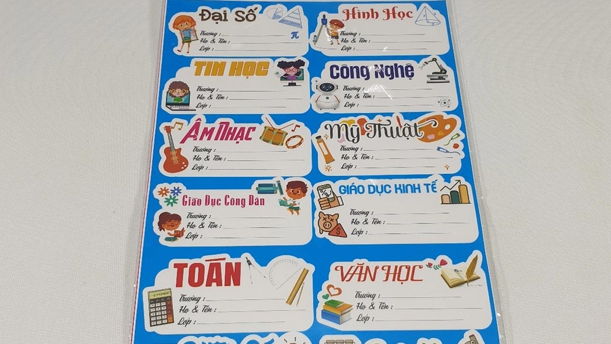 Nhãn vở môn học đẹp trên Word