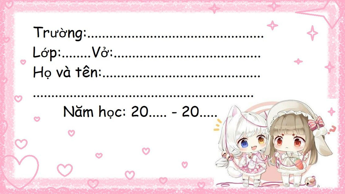 mẫu nhãn vở đẹp trên word cute