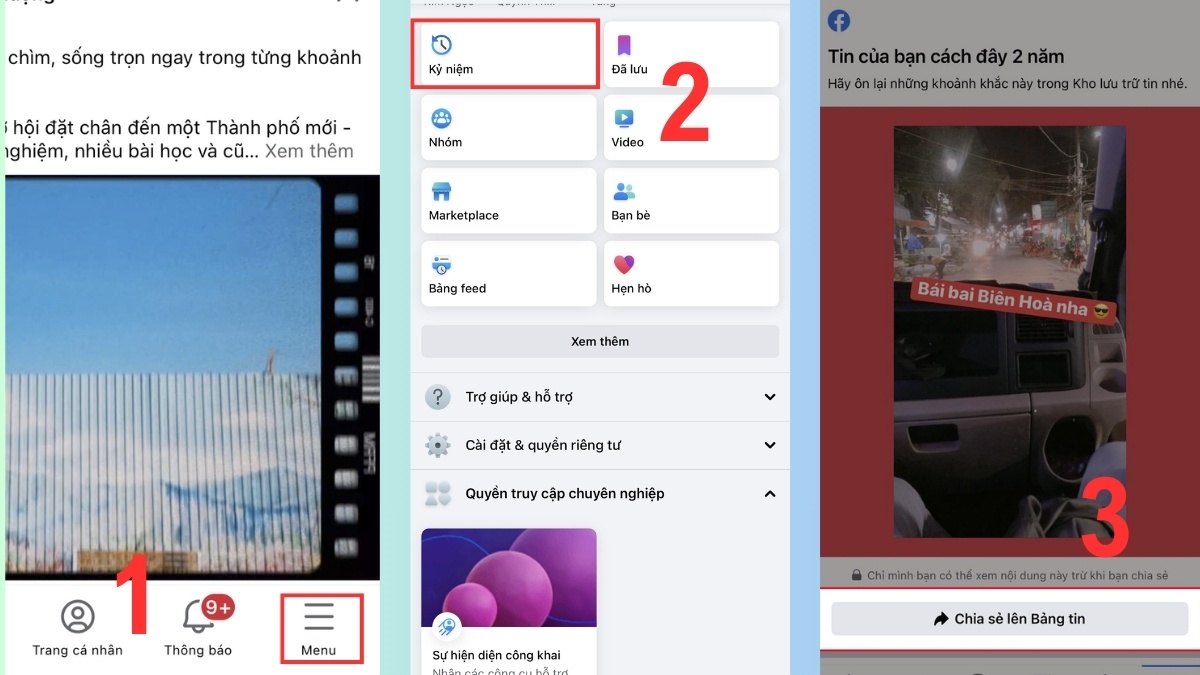 bước chia sẻ kỷ niệm lên tường Facebook