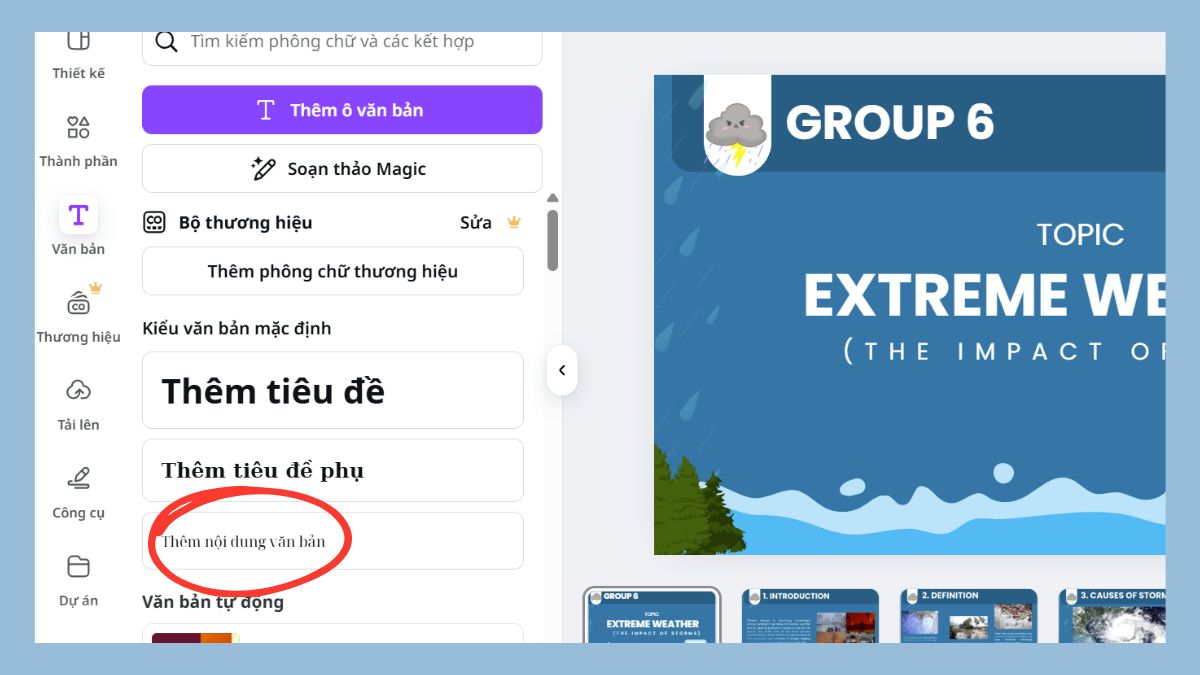 Đánh số trang thủ công trên Canva