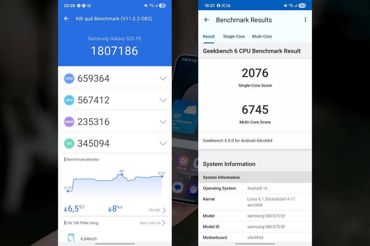 Đánh giá Samsung Galaxy S25 FE về điểm benchmark
