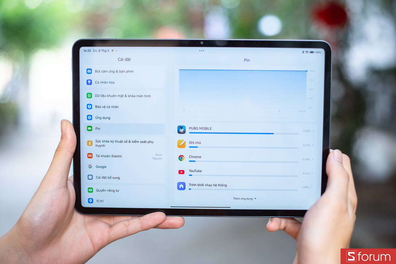Xiaomi Pad 8 cho cảm giác dùng pin khá thoải mái